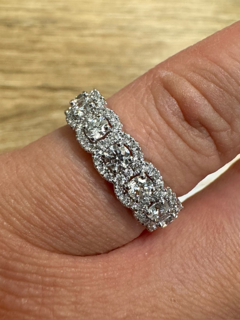 14K White Gold 7-Stone Halo Diamond Wedding Ring